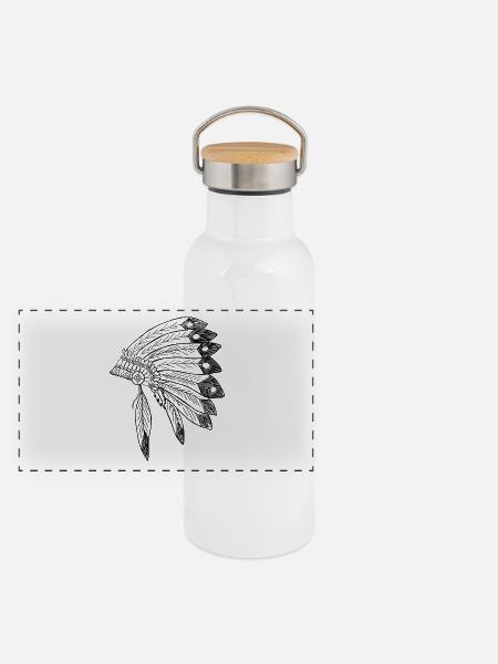 Indianer Schmuck Kopfbedeckung - Panorama Thermosflasche mit Bambusdeckel - Weiß - Vorne