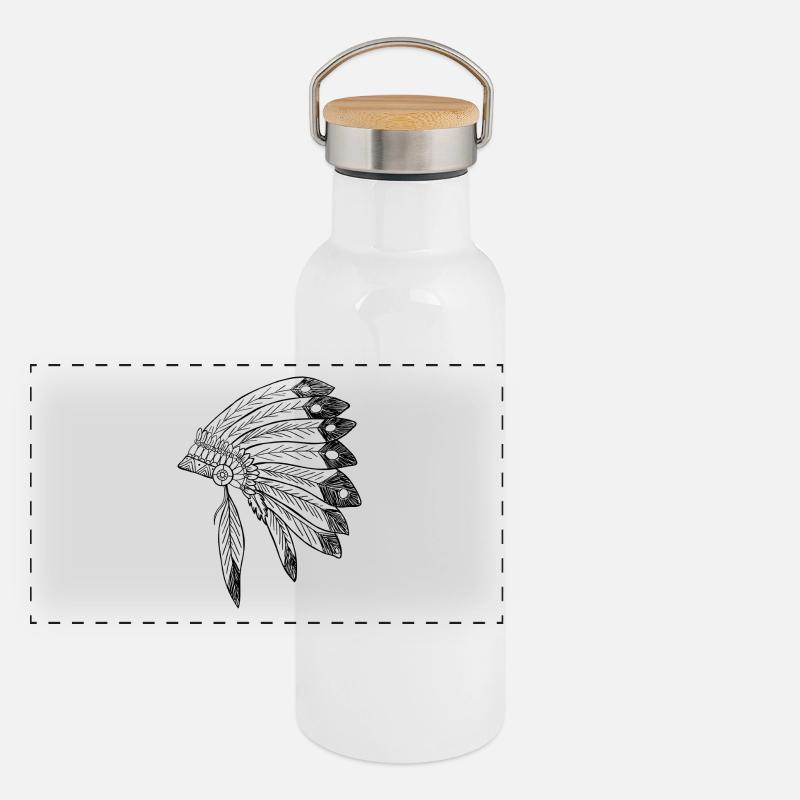 Indianer Schmuck Kopfbedeckung Panorama Thermosflasche mit Bambusdeckel