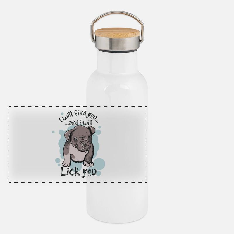 Ich werde dich finden und ich werde dich lecken Panorama Thermosflasche mit Bambusdeckel