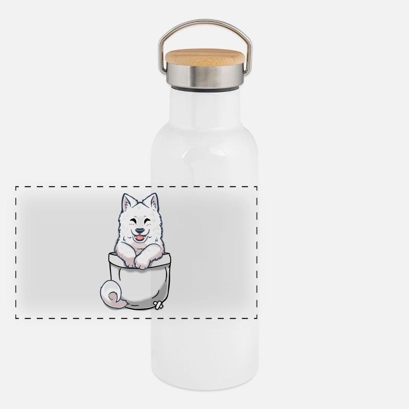 Pocket Samoyed Welpe Panorama Thermosflasche mit Bambusdeckel