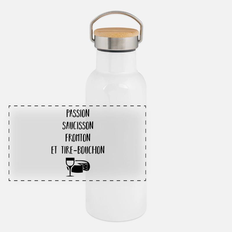 Passion saucisson fromton et tire-bouchon Gourde isotherme avec bouchon en bambou