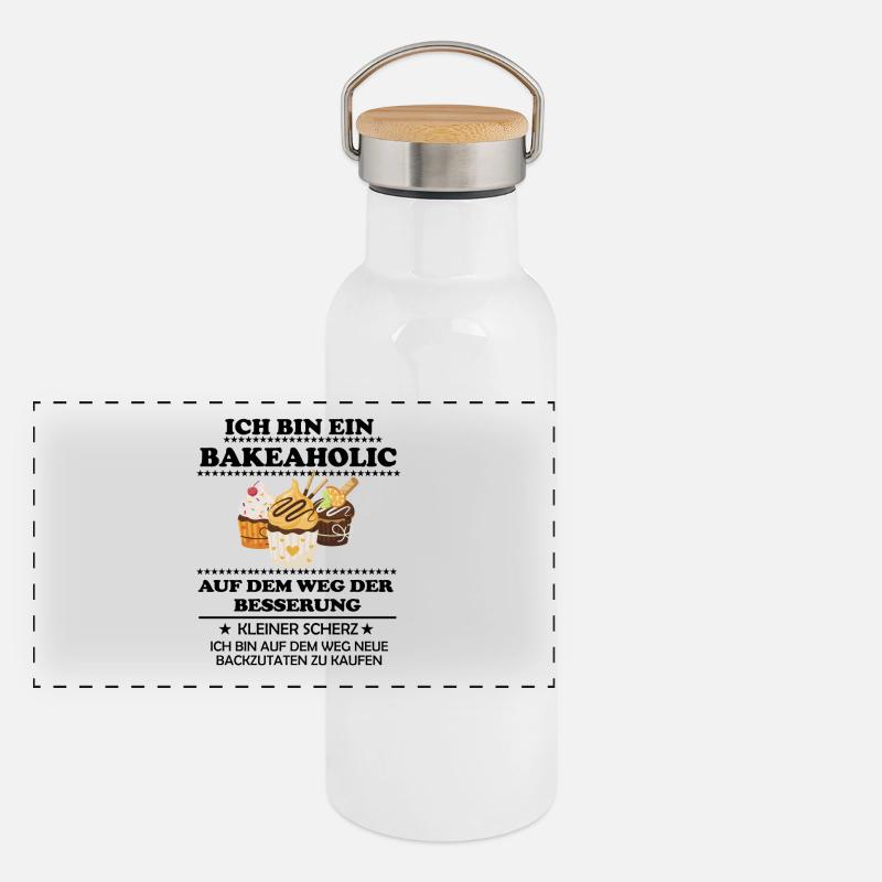 Ich bin ein Bakeaholic Panorama Thermosflasche mit Bambusdeckel