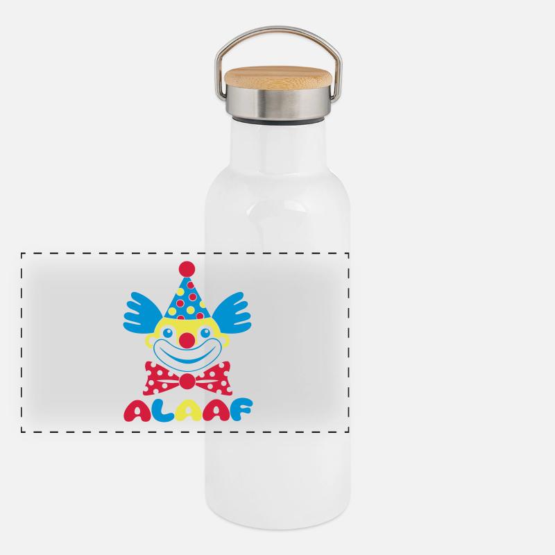 Fasching Karneval Clown ALAAF 1, 2 oder 3 Farben Panorama Thermosflasche mit Bambusdeckel