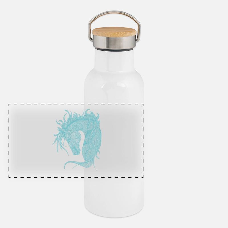 Horses Head Zentangle Turquoise Panoramic Thermal Bottle with Bamboo Lid