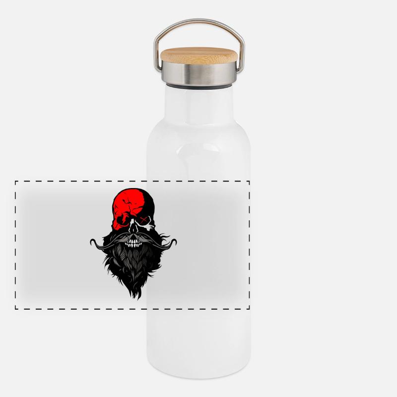 tete de mort Schädel Glatze hipster Bart barb Panorama Thermosflasche mit Bambusdeckel
