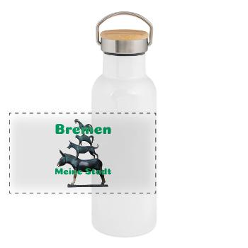 Bremen - Panorama Thermosflasche mit Bambusdeckel - Weiß - Vorne