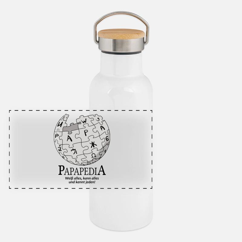 Papapedia wikpedia Vatertag Papa Dad Geschenk neu Panorama Thermosflasche mit Bambusdeckel