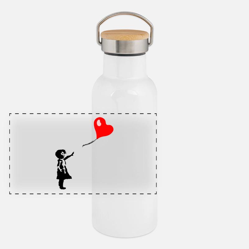 Ballon Mädchen Herz Panorama Thermosflasche mit Bambusdeckel