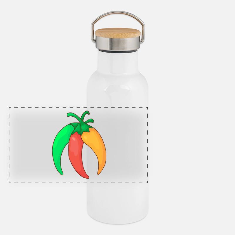 Green red yellow chilli pepper hot pepper vegetables Panoramic Thermal Bottle with Bamboo Lid
