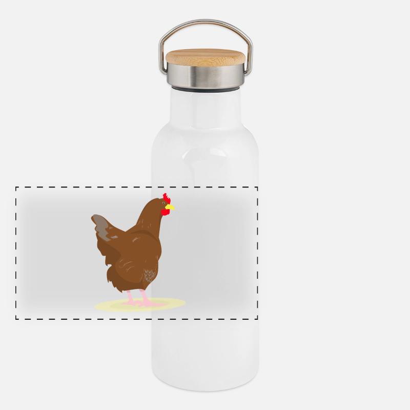 HUHN - HAHN - EIER Panorama Thermosflasche mit Bambusdeckel