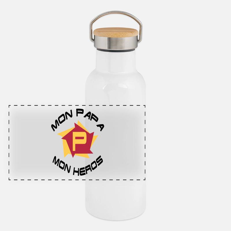 Mon papa mon héros Panorama Thermosflasche mit Bambusdeckel