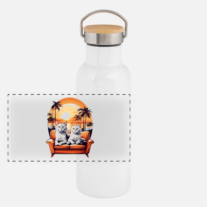 Chats au bord de la mer Gourde isotherme avec bouchon en bambou