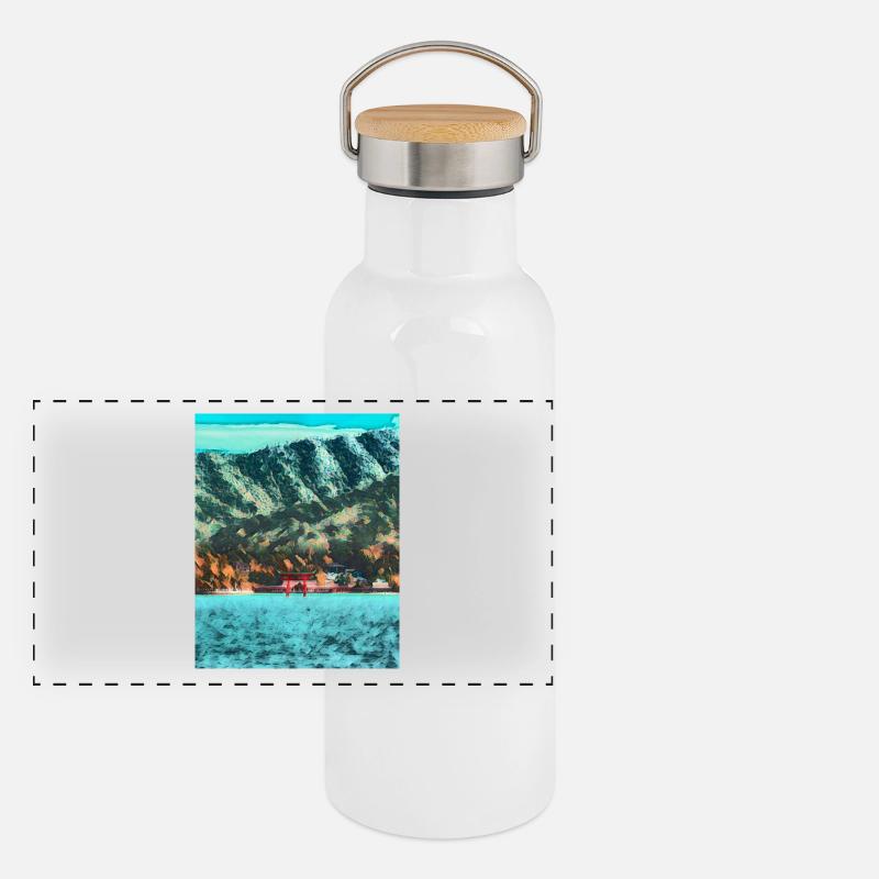 Rotes Tor des Friedens, Ashinoko-See, Japan Panorama Thermosflasche mit Bambusdeckel