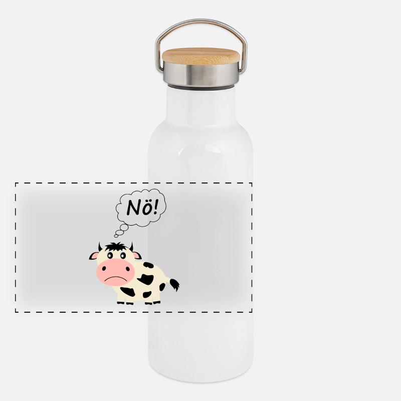 Kuh lustig Spruch Panorama Thermosflasche mit Bambusdeckel