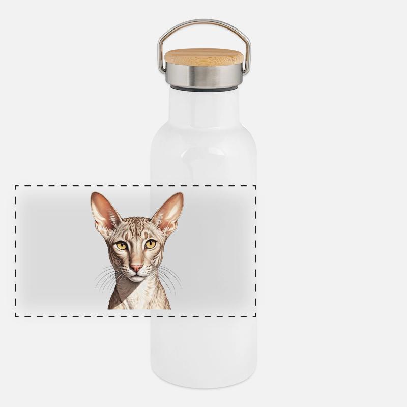 Coole orientalisch kurze Katze Panorama Thermosflasche mit Bambusdeckel