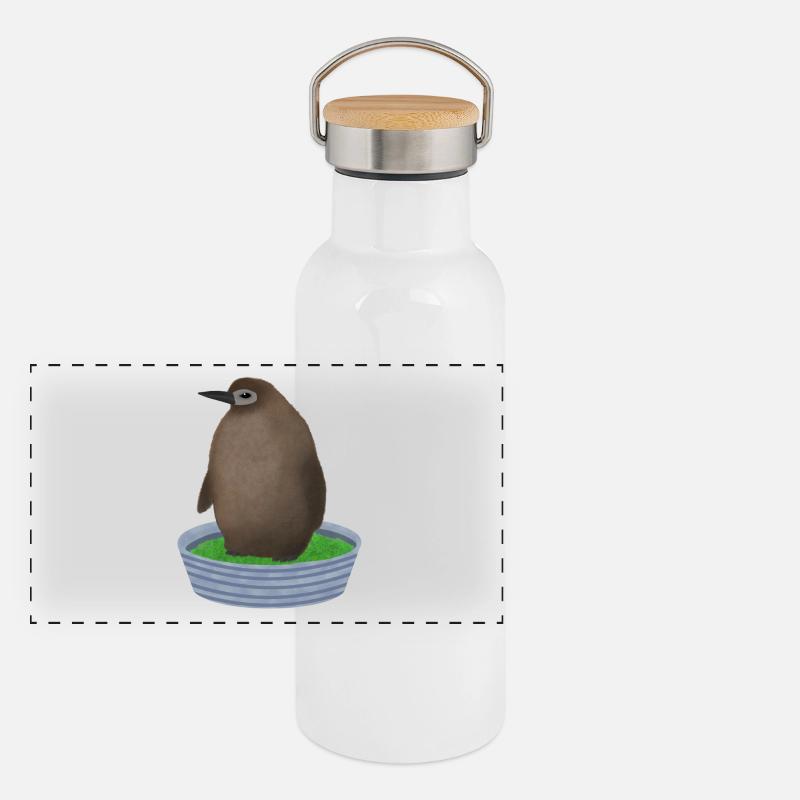 Pesto-Pinguin Panorama Thermosflasche mit Bambusdeckel