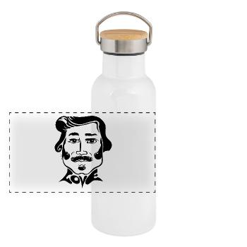 60s Love Sixties Man Face Man 70s retro male - Panoramic Thermal Bottle with Bamboo Lid - white - Front