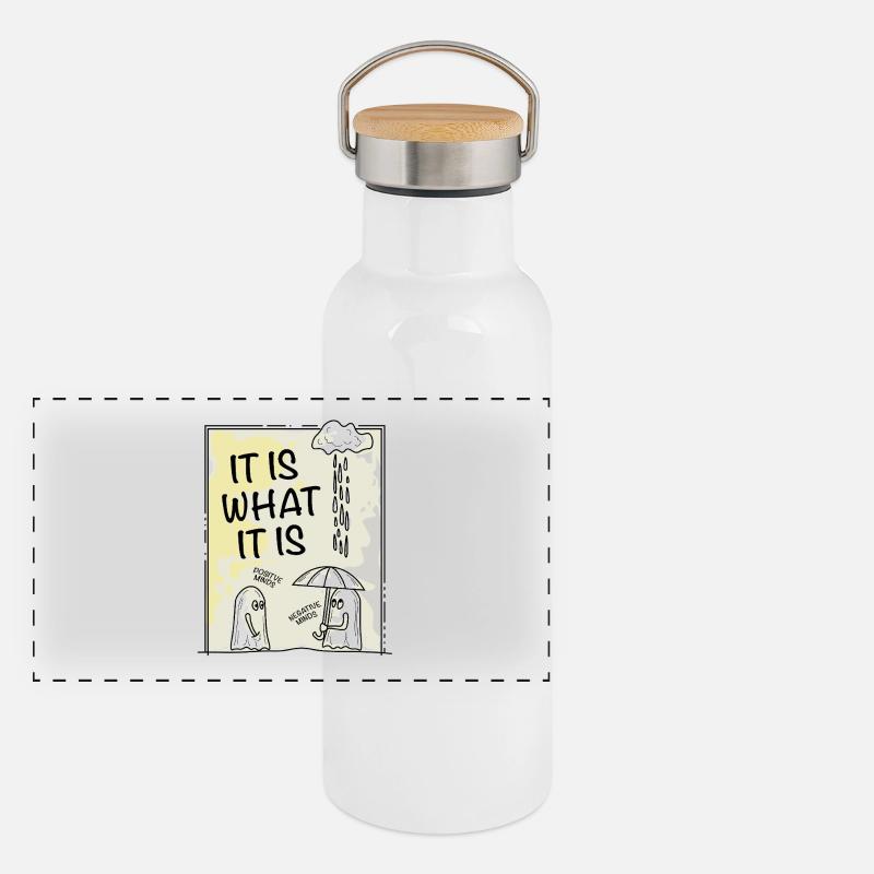 Esprits positifs - Gourde isotherme avec bouchon en bambou - blanc