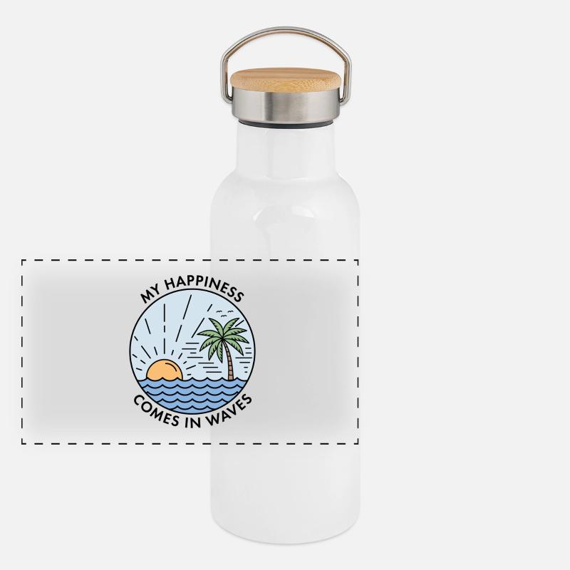 Mon bonheur vient par vagues Gourde isotherme avec bouchon en bambou