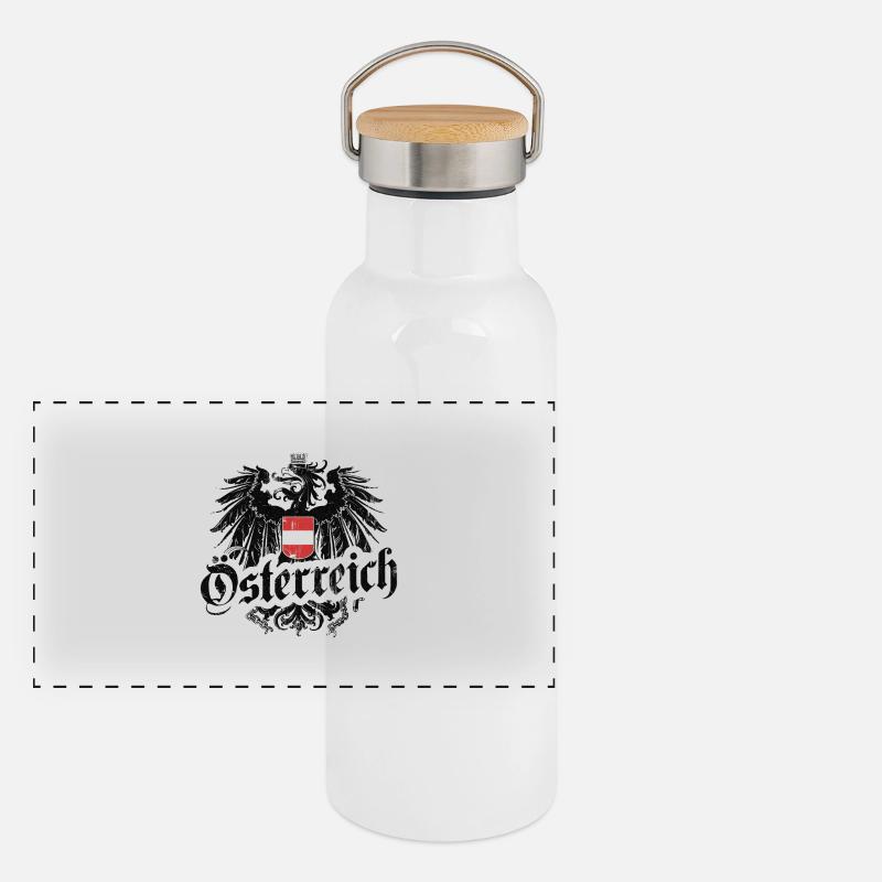 ÖSTERREICH WAPPEN ADLER AUSTRIA FLAGGE GESCHENK Panorama Thermosflasche mit Bambusdeckel