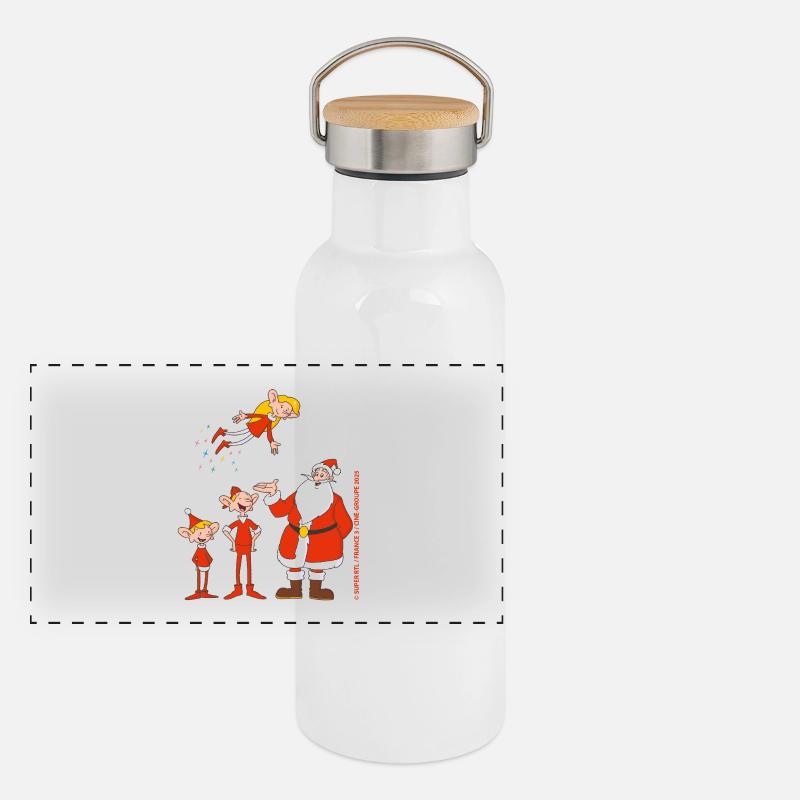 Weihnachtsmann & Co. KG Weihnachtsmann Mit Elfen - Panorama Thermosflasche mit Bambusdeckel - Weiß