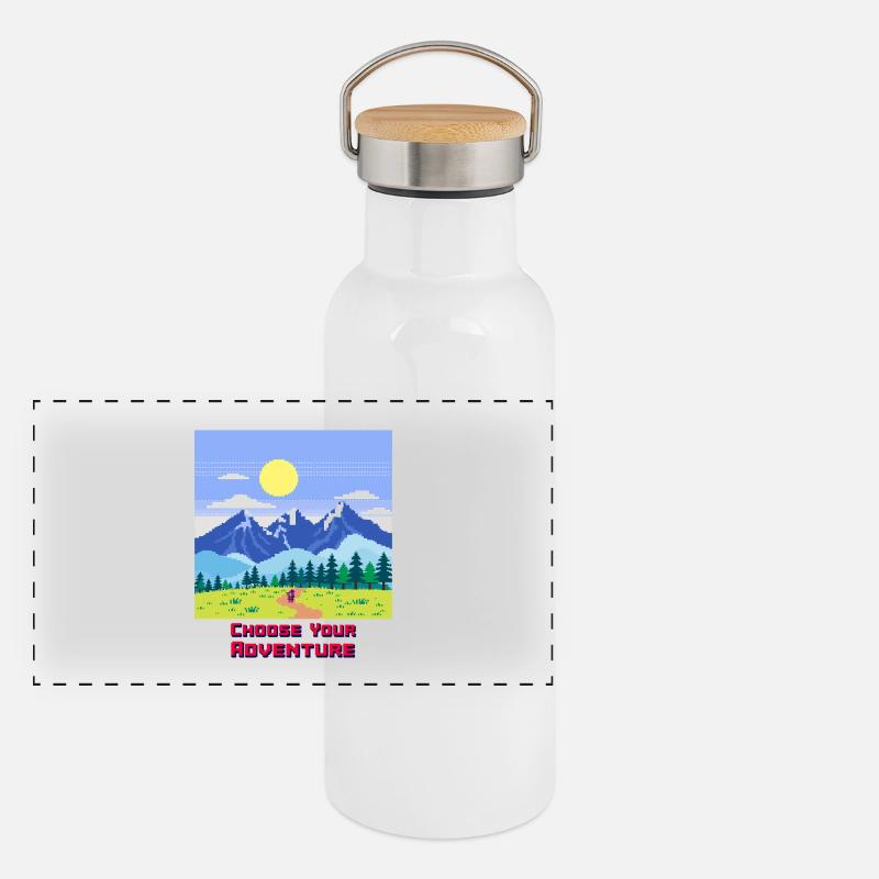 Retro Gaming Abenteuer Panorama Thermosflasche mit Bambusdeckel