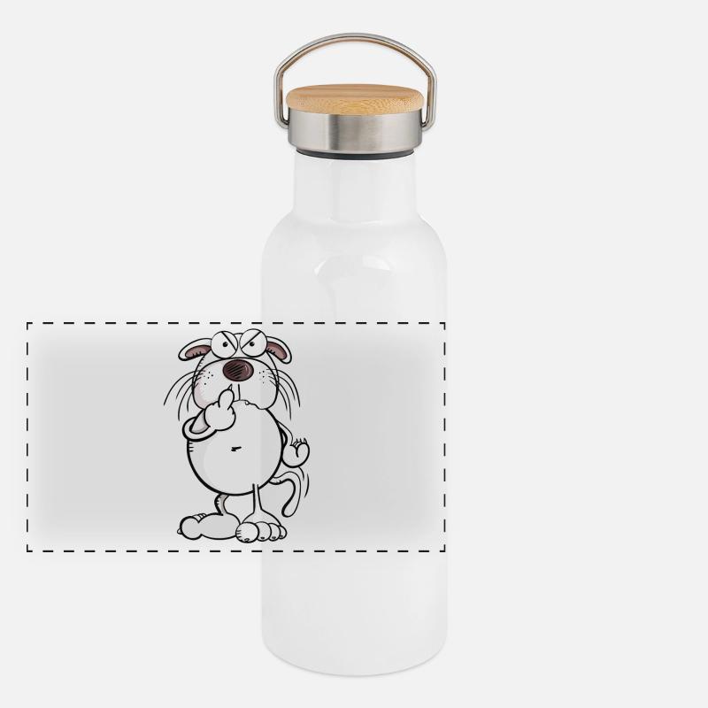 Katze Zeigt Mittelfinger I Comic I Geschenk Panorama Thermosflasche mit Bambusdeckel