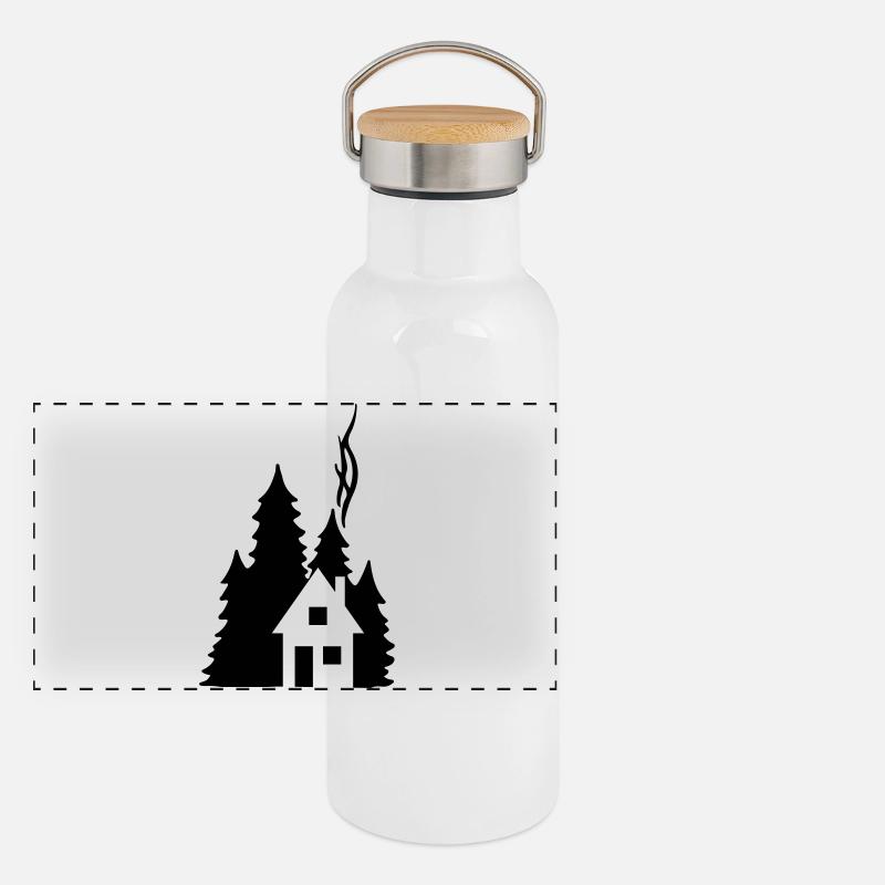 Waldhaus Tannen Silhouette - Cozy Nature Design - Panoramic Thermal Bottle with Bamboo Lid - white