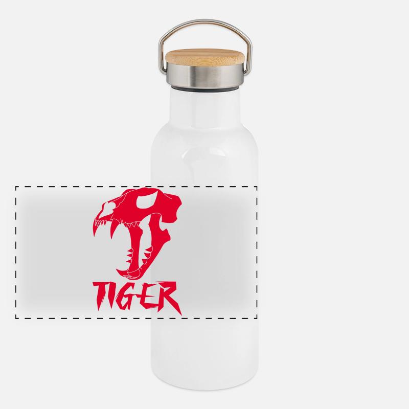 Roter Tiger-Schädel Panorama Thermosflasche mit Bambusdeckel