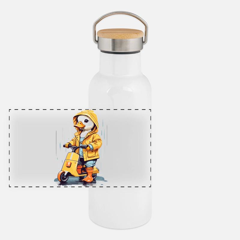Süße Ente mit Roller Panorama Thermosflasche mit Bambusdeckel