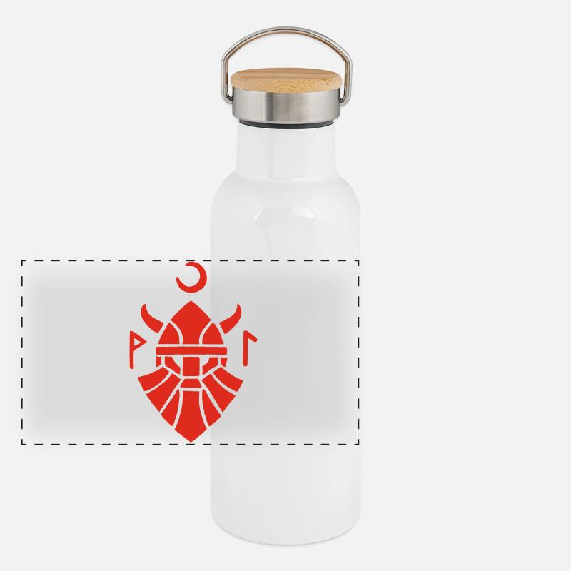 Rotes Wikinger-Krieger-Symbol Panorama Thermosflasche mit Bambusdeckel