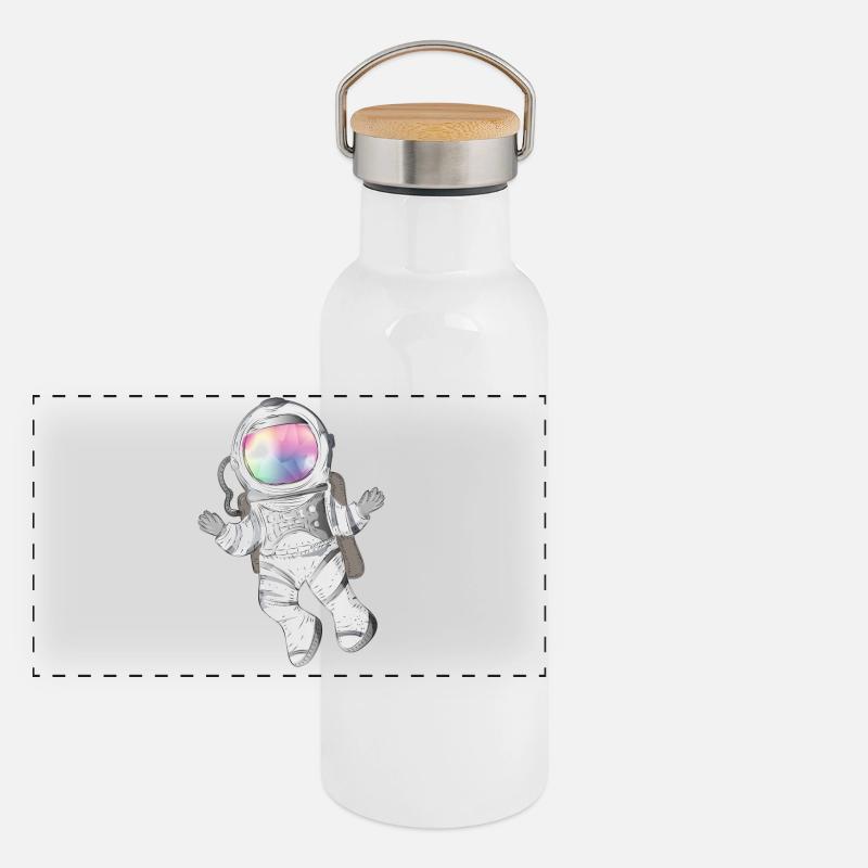 Astronaute dessinant dans des couleurs chatoyantes Gourde isotherme avec bouchon en bambou