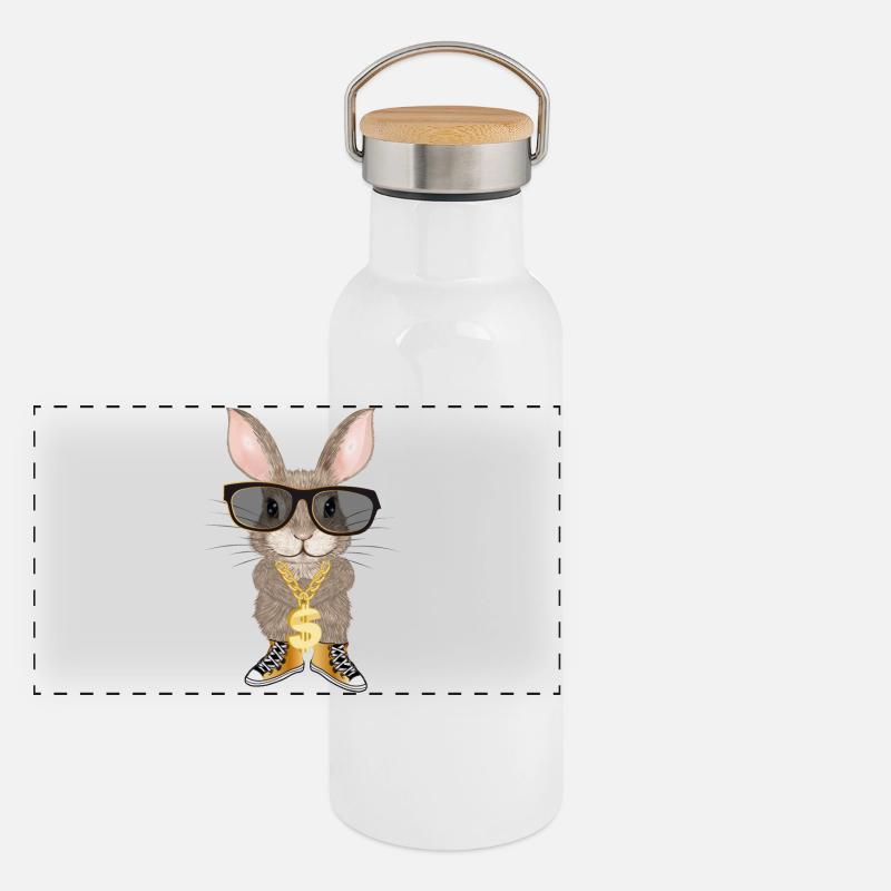 niedlicher Hase als Hip Hopper mit cooler Brille Panorama Thermosflasche mit Bambusdeckel
