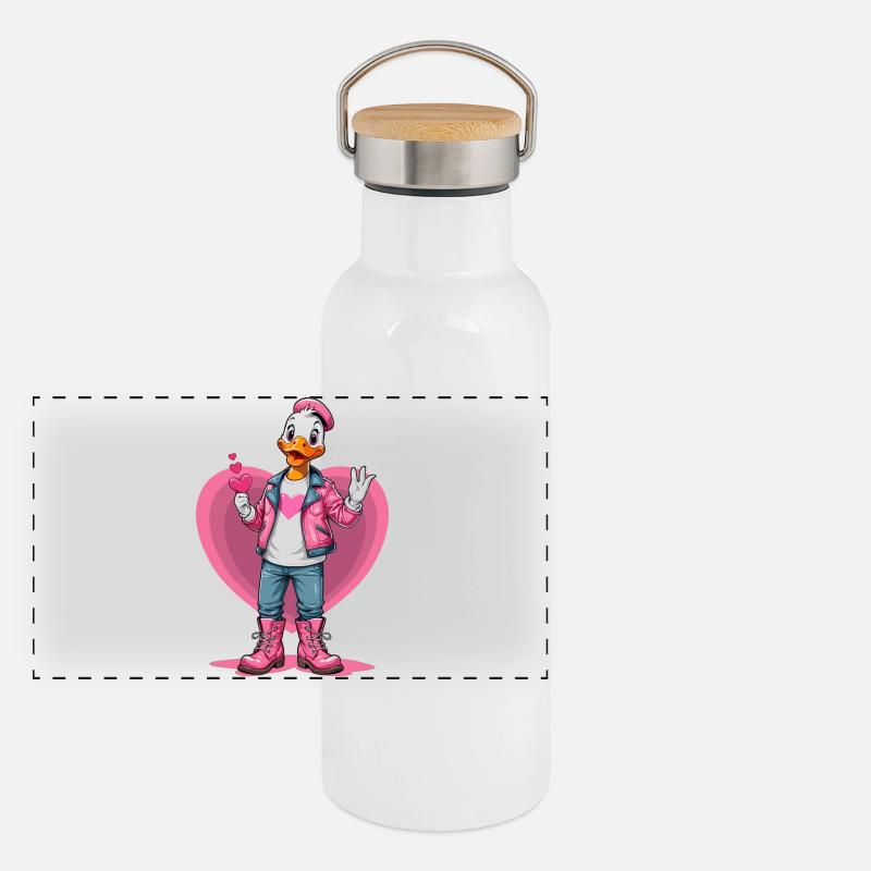 Canard mignon avec coeur Gourde isotherme avec bouchon en bambou