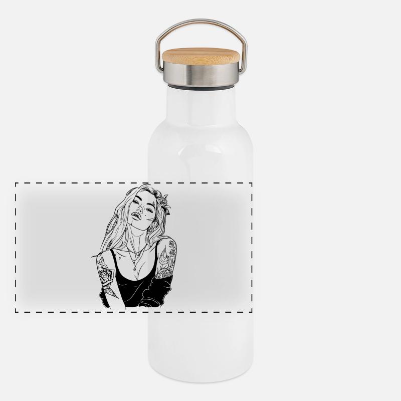 Tattoo Mädchen Design Panorama Thermosflasche mit Bambusdeckel