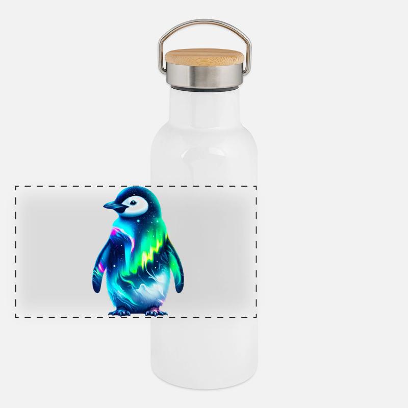 Manchot aurore boréale Gourde isotherme avec bouchon en bambou