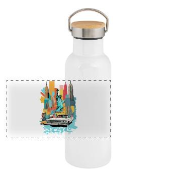 Ville de New York - Gourde isotherme avec bouchon en bambou - blanc - Devant