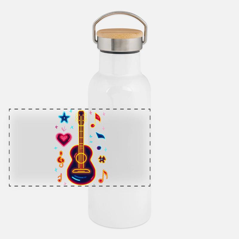 Retro Ukulele Retrowave Panorama Thermosflasche mit Bambusdeckel