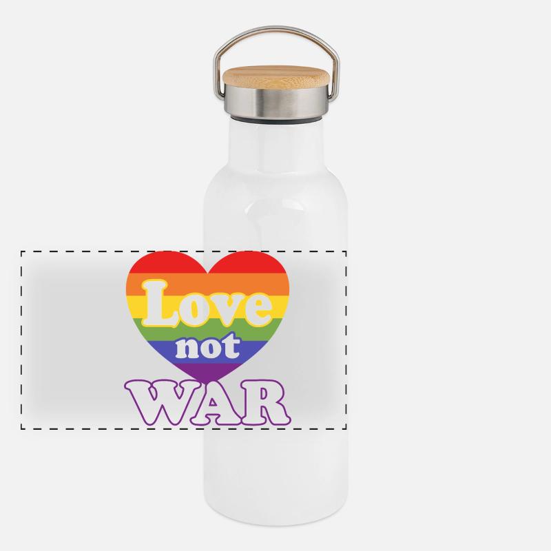 Love Not War – Rainbow Heart LGBTQ+ Panoramic Thermal Bottle with Bamboo Lid