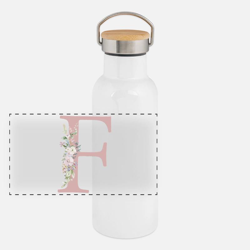 F Monogram, Floral, Personnalisable Gourde isotherme avec bouchon en bambou
