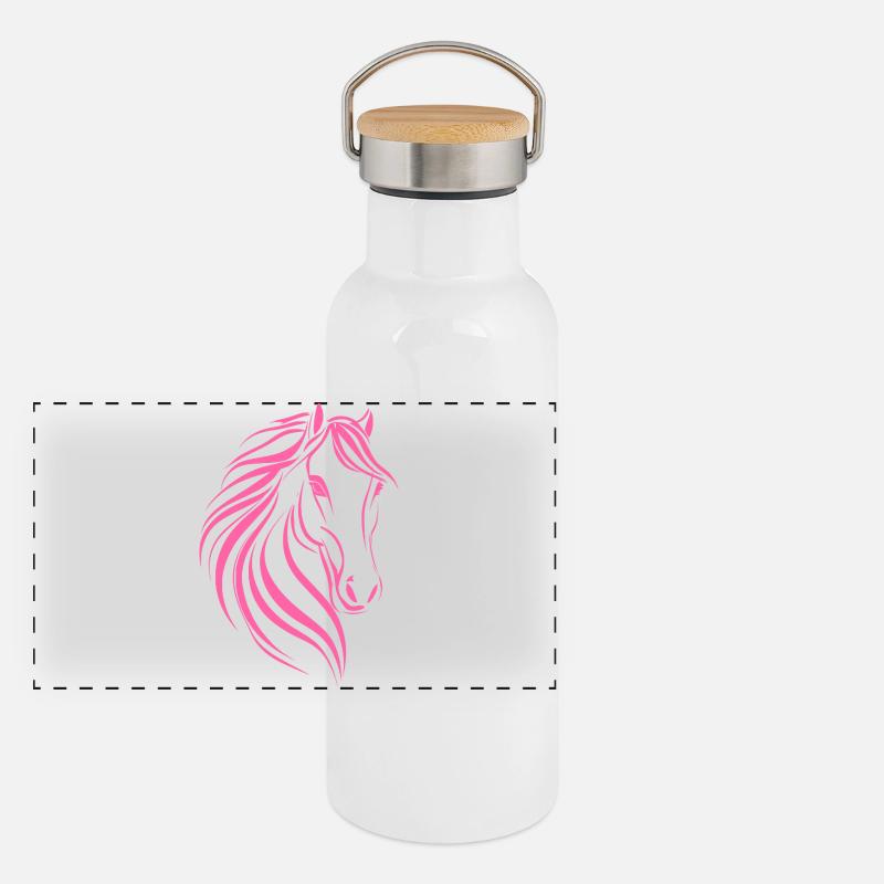 Delicate Horse Drawing Panoramic Thermal Bottle with Bamboo Lid