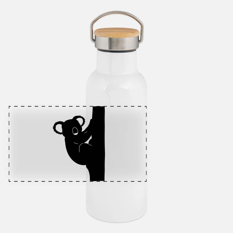 Koala Silhouette Kletterer Panorama Thermosflasche mit Bambusdeckel