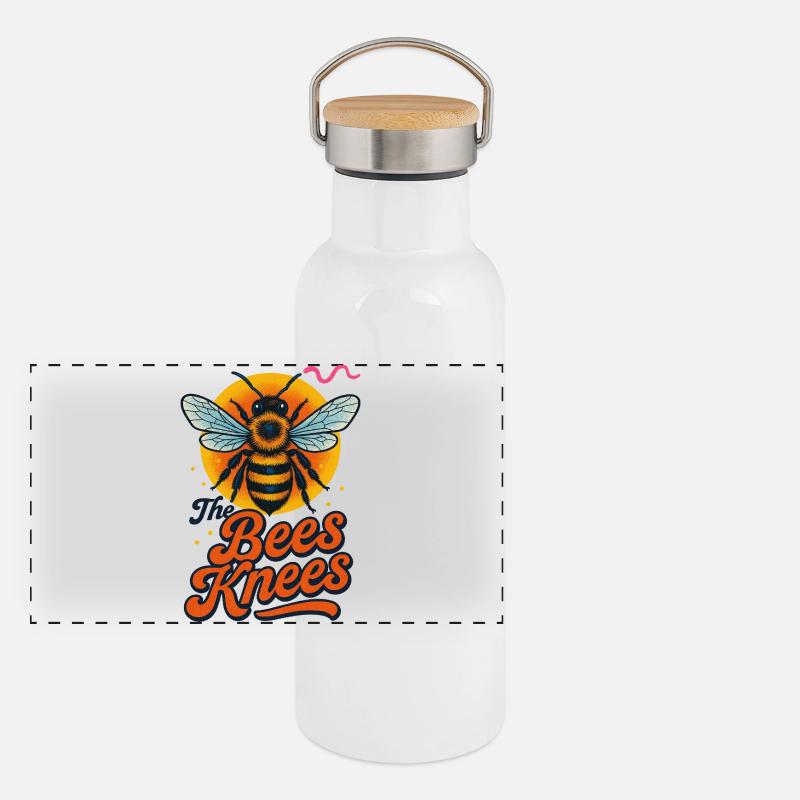 Bee and Knees Retro Typography Design Panoramic Thermal Bottle with Bamboo Lid