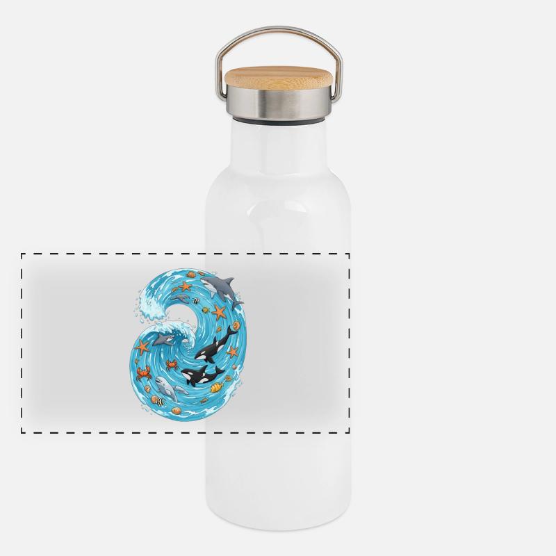 Vague de mer avec des créatures marines Gourde isotherme avec bouchon en bambou