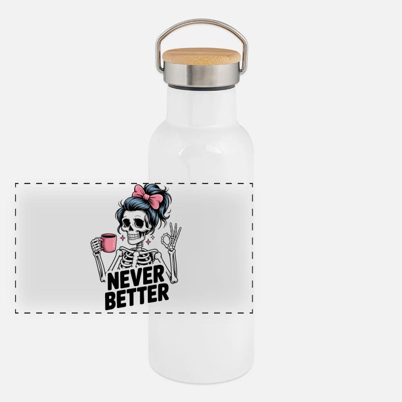 Messy Bun Drinking Coffee For Women Never Better Panoramic Thermal Bottle with Bamboo Lid