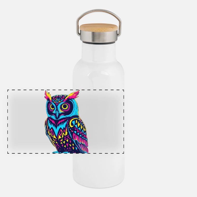 Neon Tribal Eule Design Panorama Thermosflasche mit Bambusdeckel