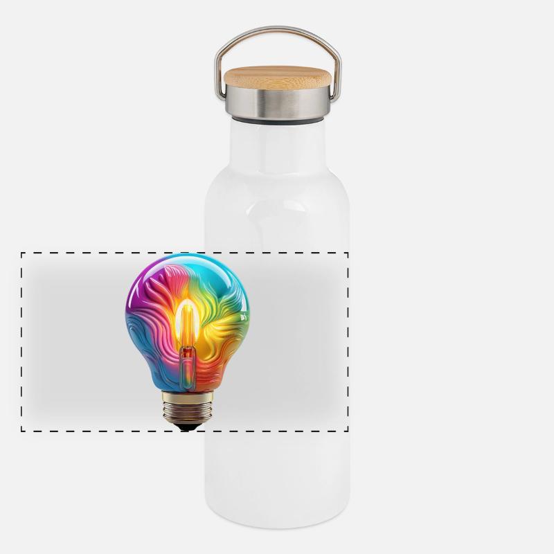 Ampoule colorée comme symbole de créativité Gourde isotherme avec bouchon en bambou