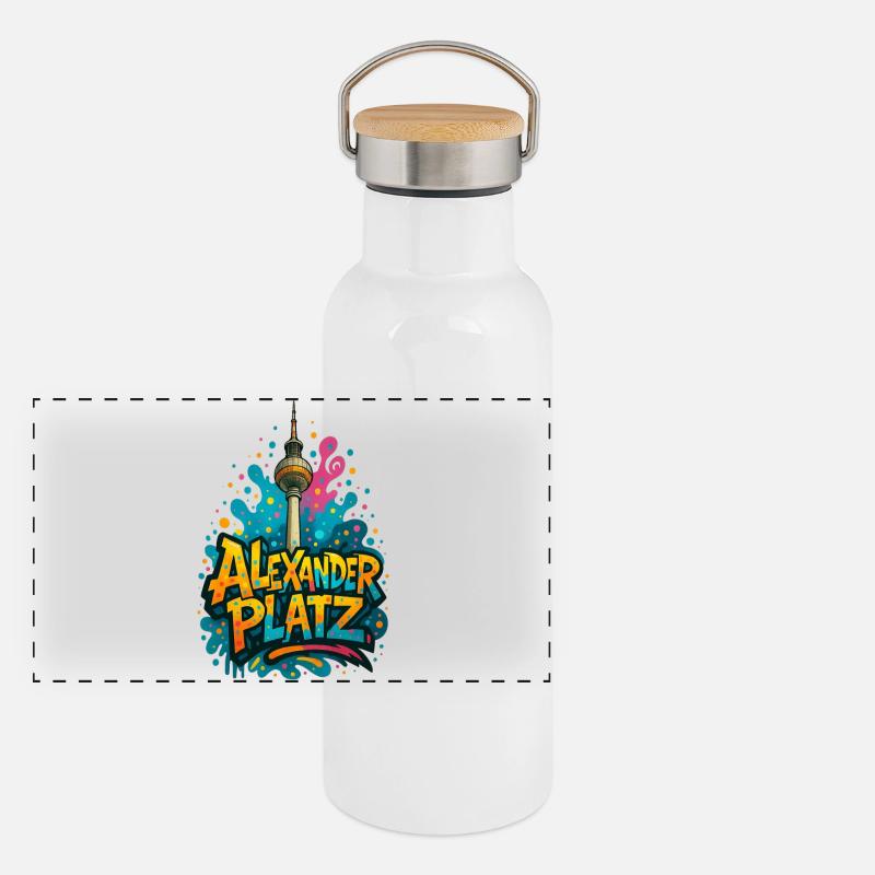 Alexanderplatz Berlin Graffiti City Design - Panoramic Thermal Bottle with Bamboo Lid - white