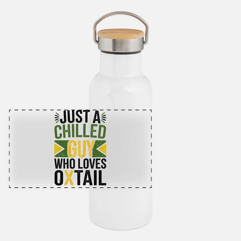 Homme décontracté avec queue de bœuf, drapeau jamaïcain Gourde isotherme avec bouchon en bambou