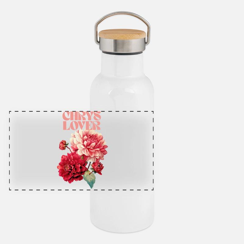 Chrysanthème amour design floral Gourde isotherme avec bouchon en bambou